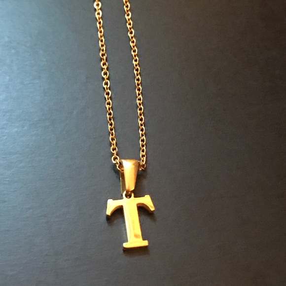 Jewelry - Gold Stainless Steel Initial Pendant T w/ Necklace Length 17”